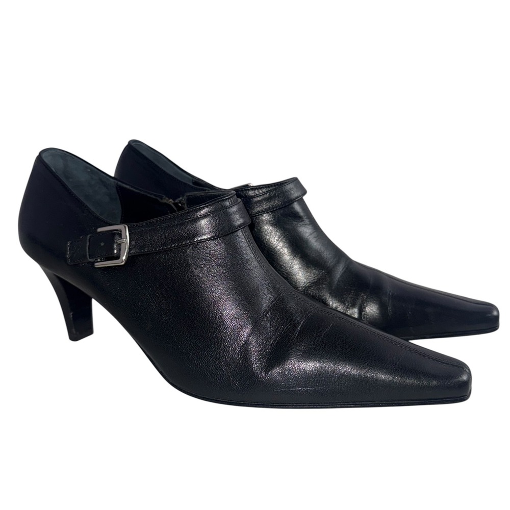 Coach Abby Black Leather Pointed Toe Buckle Shooties Made in Italy Heel Size 10B